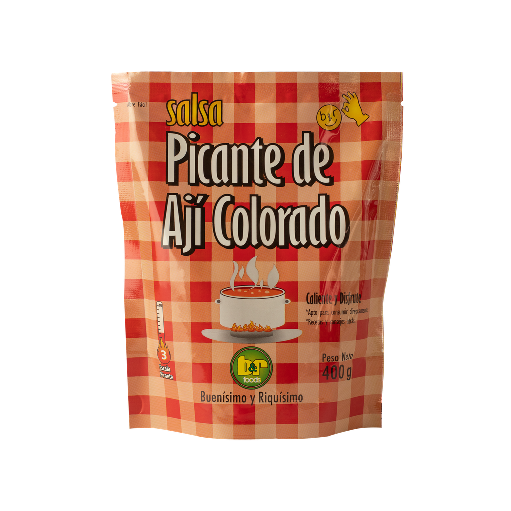 B&amp;R Salsa para Picante de Ají Colorado / Colorado Chili Hot Sauce for Spicy Bolivian Dish, 14.1 oz. (400 g.) Doy Pack 